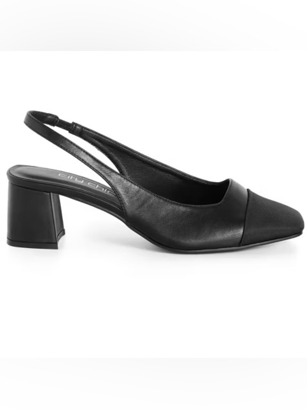 13 WIDE City Chic Black Square-Toe Slingback Chelsea Block Heels 13W / 44